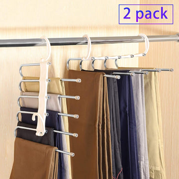 2 Pack Adjustable Space Saving Pants Hanger White