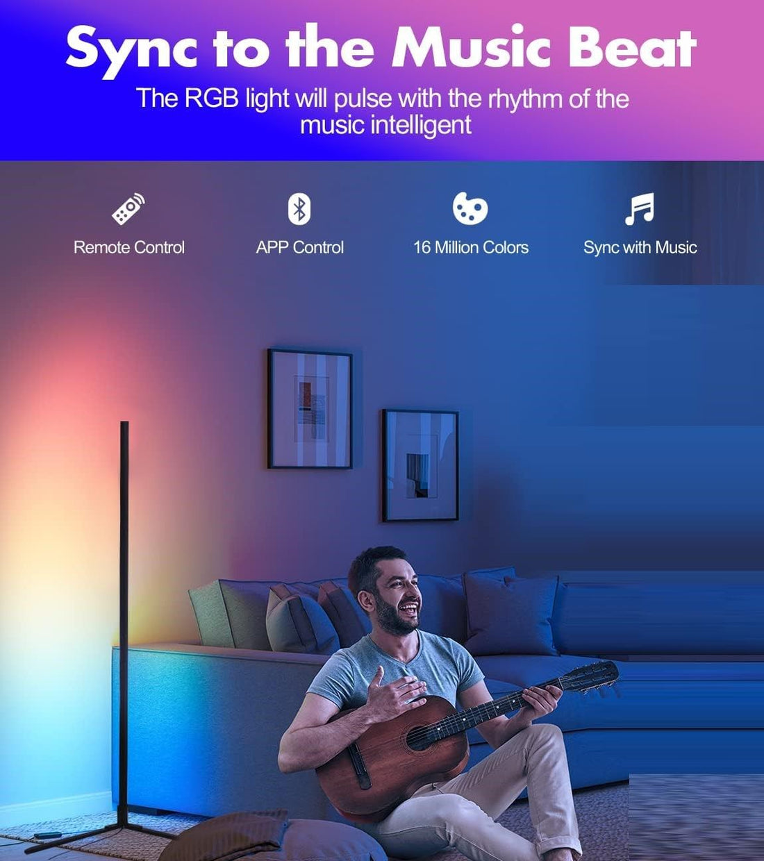 RGB LED Floor Lamp Smart Voice Control 145cm