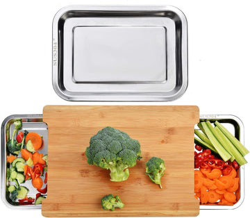 Vortaz Bamboo Chopping Board with Stainless Steel Organiser Trays 42cm
