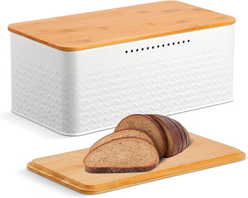Bread Bin Stainless Steel Black with Bamboo Lid Chopping Board