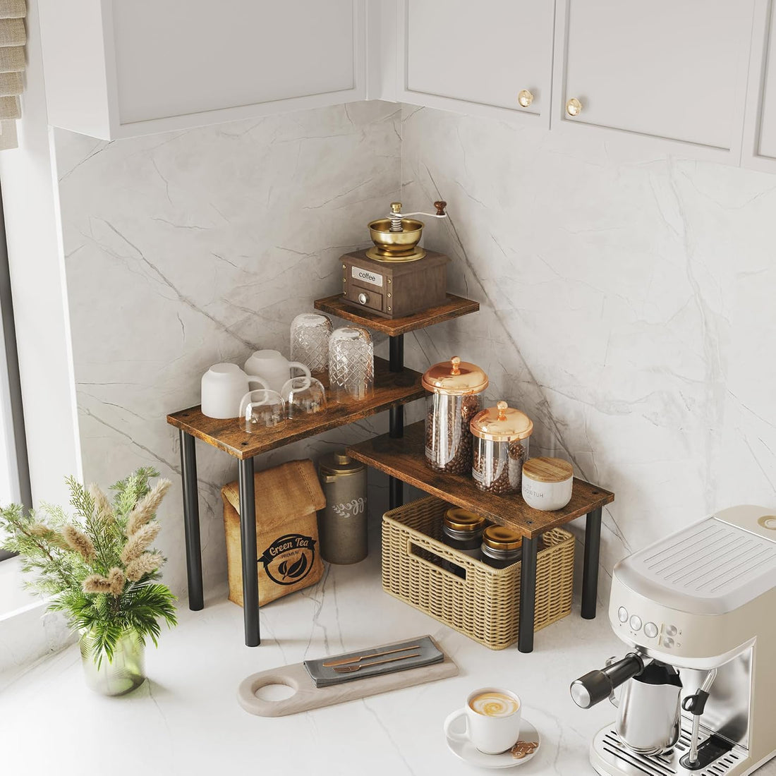 Corner Kitchen Shelf 3 Tier MDF Wood Freestanding Spice Rack