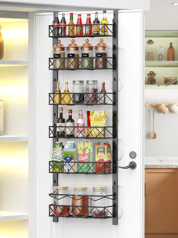 Over Door Pantry Organiser 6 Tier Metal Adjustable Black 146cm
