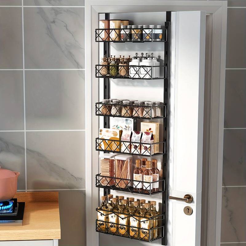 Over Door Pantry Organiser 6 Tier Metal Adjustable Black 146cm