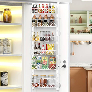 Over Door Pantry Organiser 6 Tier Metal Adjustable Black 146cm