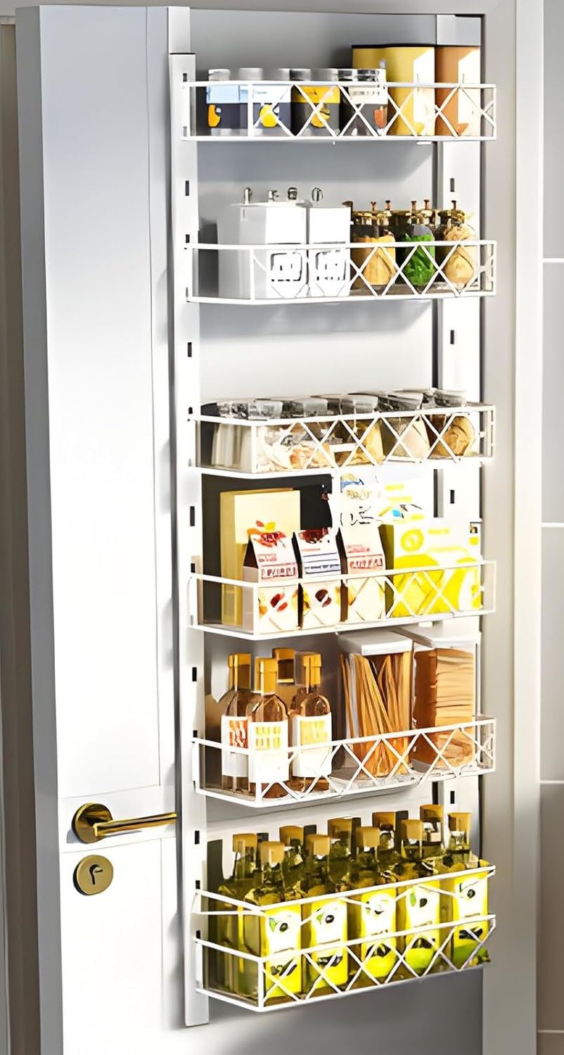 Over Door Pantry Organiser 6 Tier Metal Adjustable Black 146cm