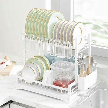 CARLA HOME Dish Drying Rack 2-Tier Kitchen Drainer White