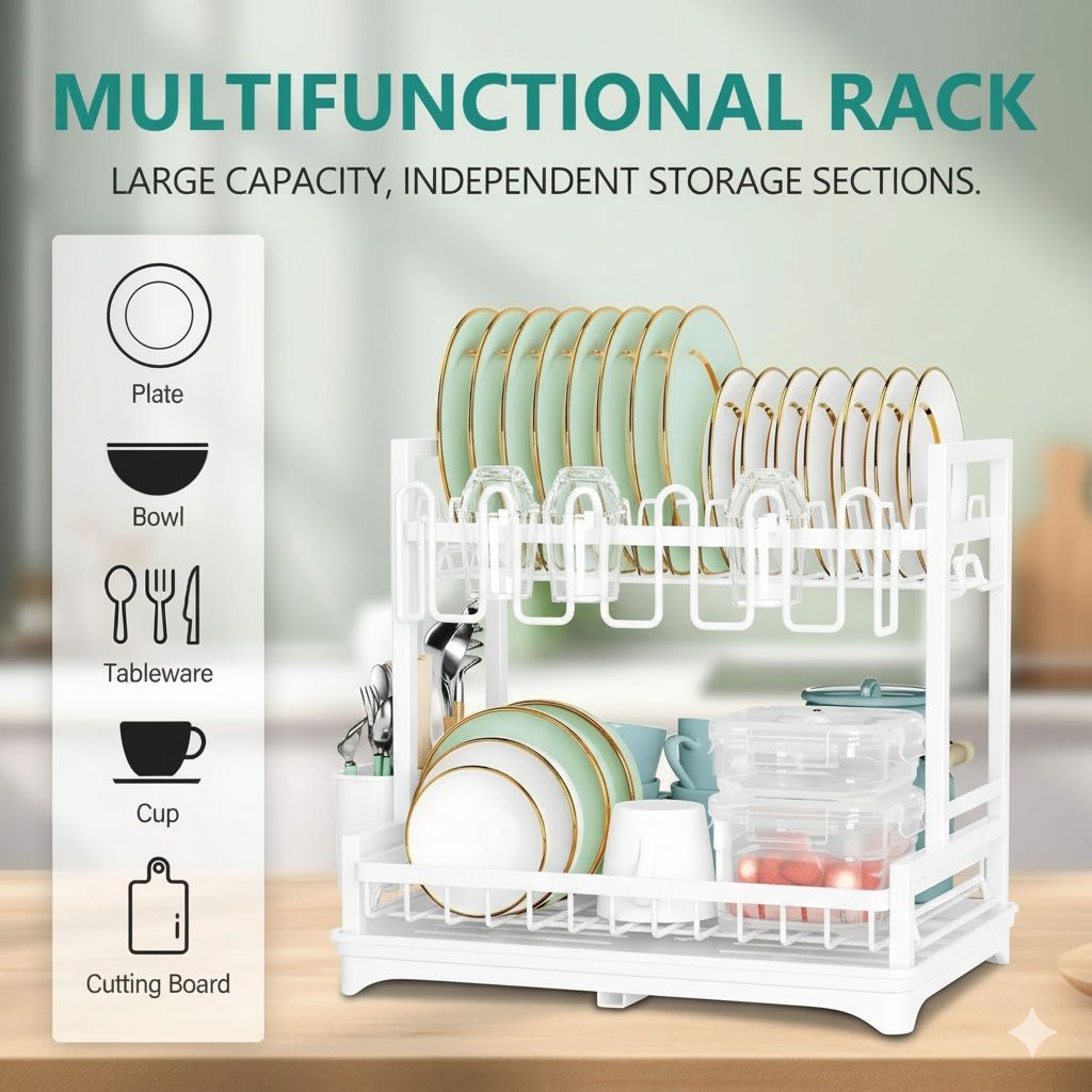 CARLA HOME Dish Drying Rack 2-Tier Kitchen Drainer White