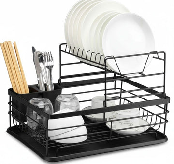 CARLA HOME 2-Tier Dish Drying Rack Black with Drip Tray