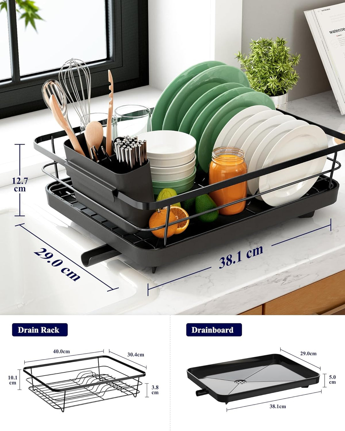 CARLA HOME Dish Drying Rack 2-Tier Kitchen Counter Black