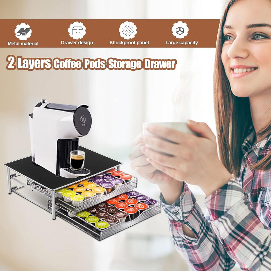 CARLA HOME Coffee Pod Drawer 72 Capsule 2-Tier K-Cup Storage Black