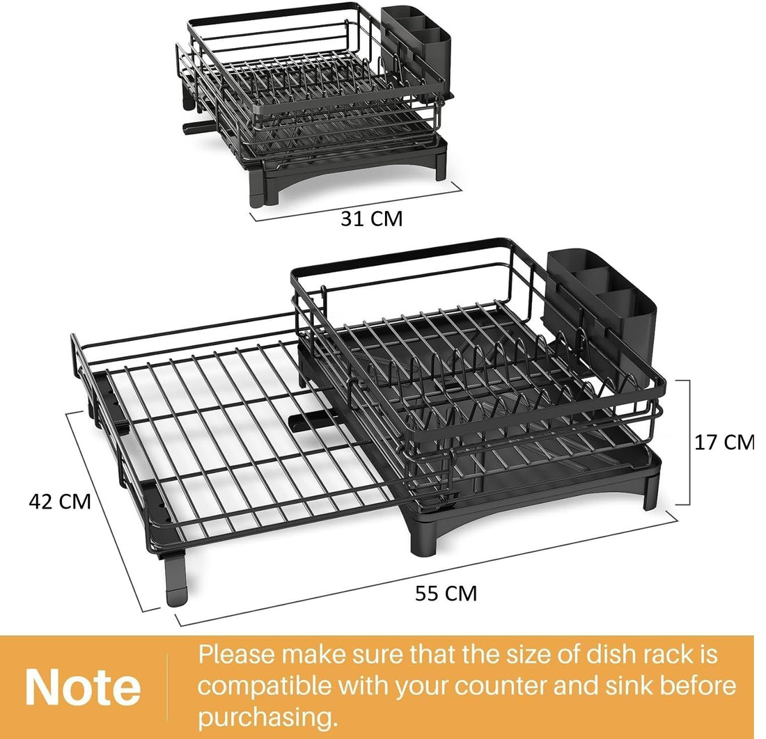 CARLA HOME Expandable Dish Rack with Drainage Spout and Utensil Holder 1 Tier