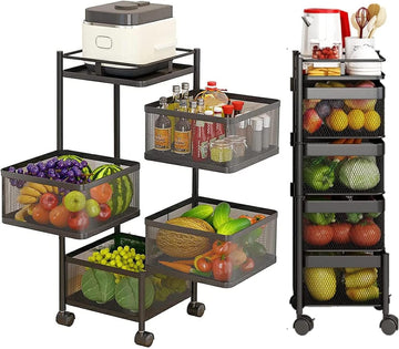 5-Tier Rolling Kitchen Cart Black Metal Storage Cart 80cm
