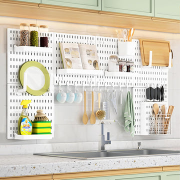 CARLA HOME Pegboard Wall Organizer Kit 6 Panels 21 Accessories White