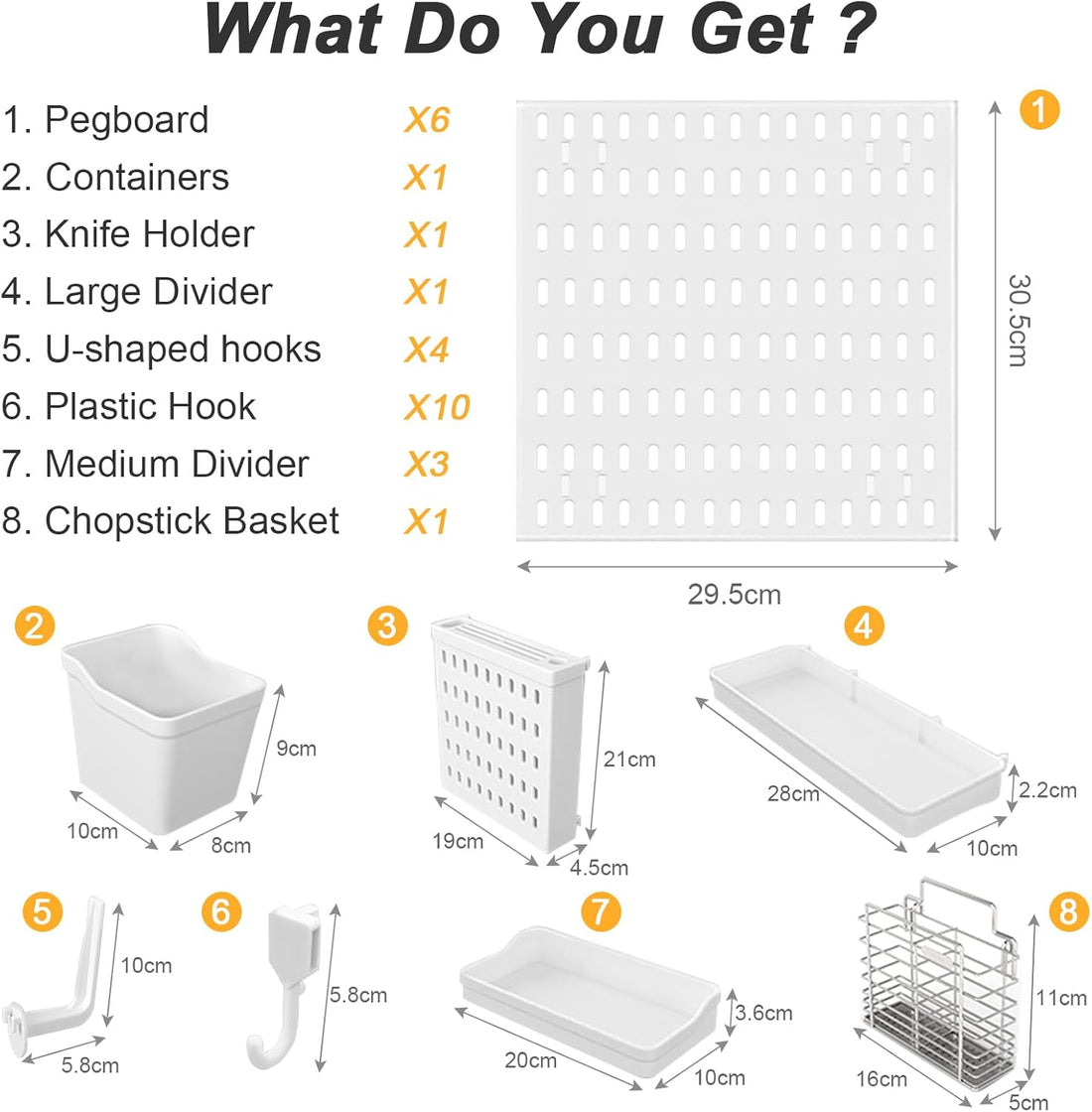 CARLA HOME Pegboard Wall Organizer Kit 6 Panels 21 Accessories White