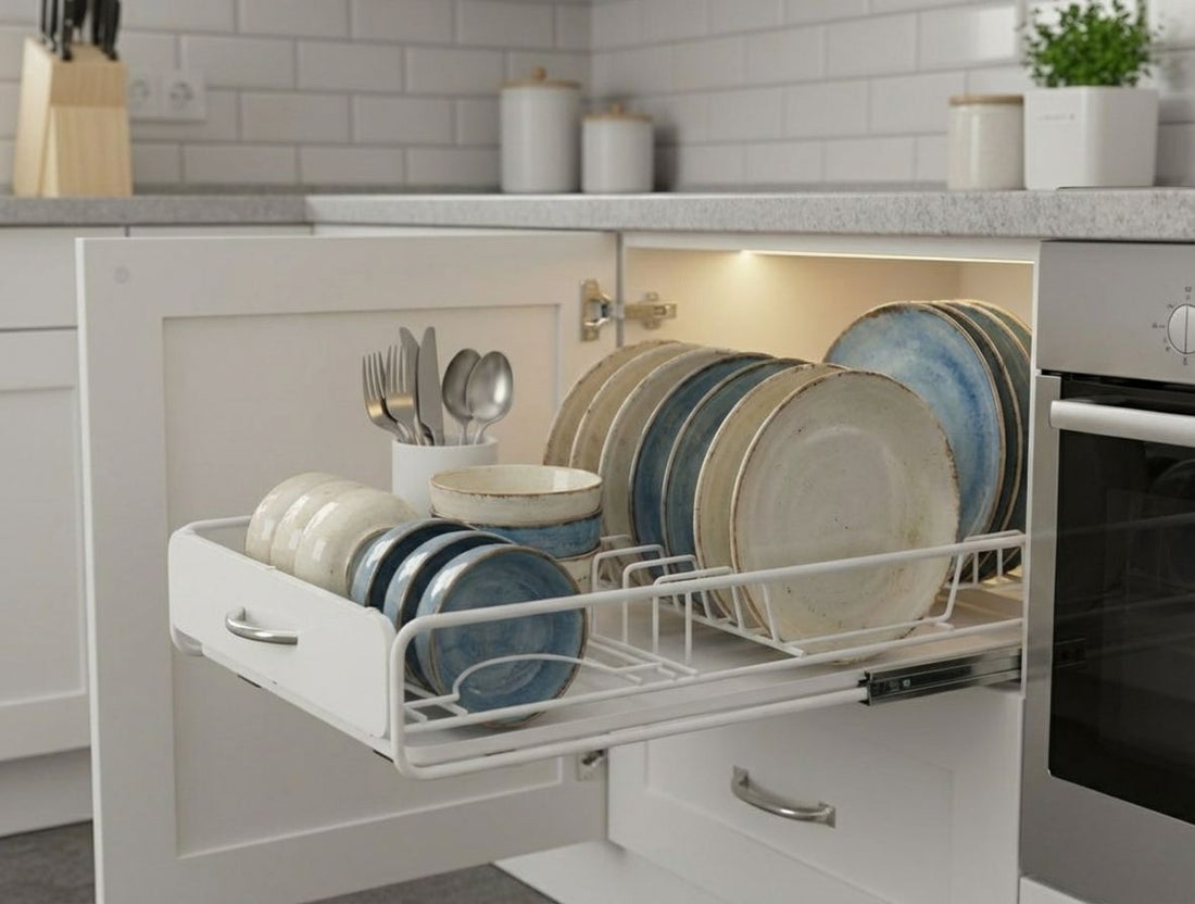 CARLA HOME Pull Out Dish Rack Cabinet Organizer Plates Bowls Utensils