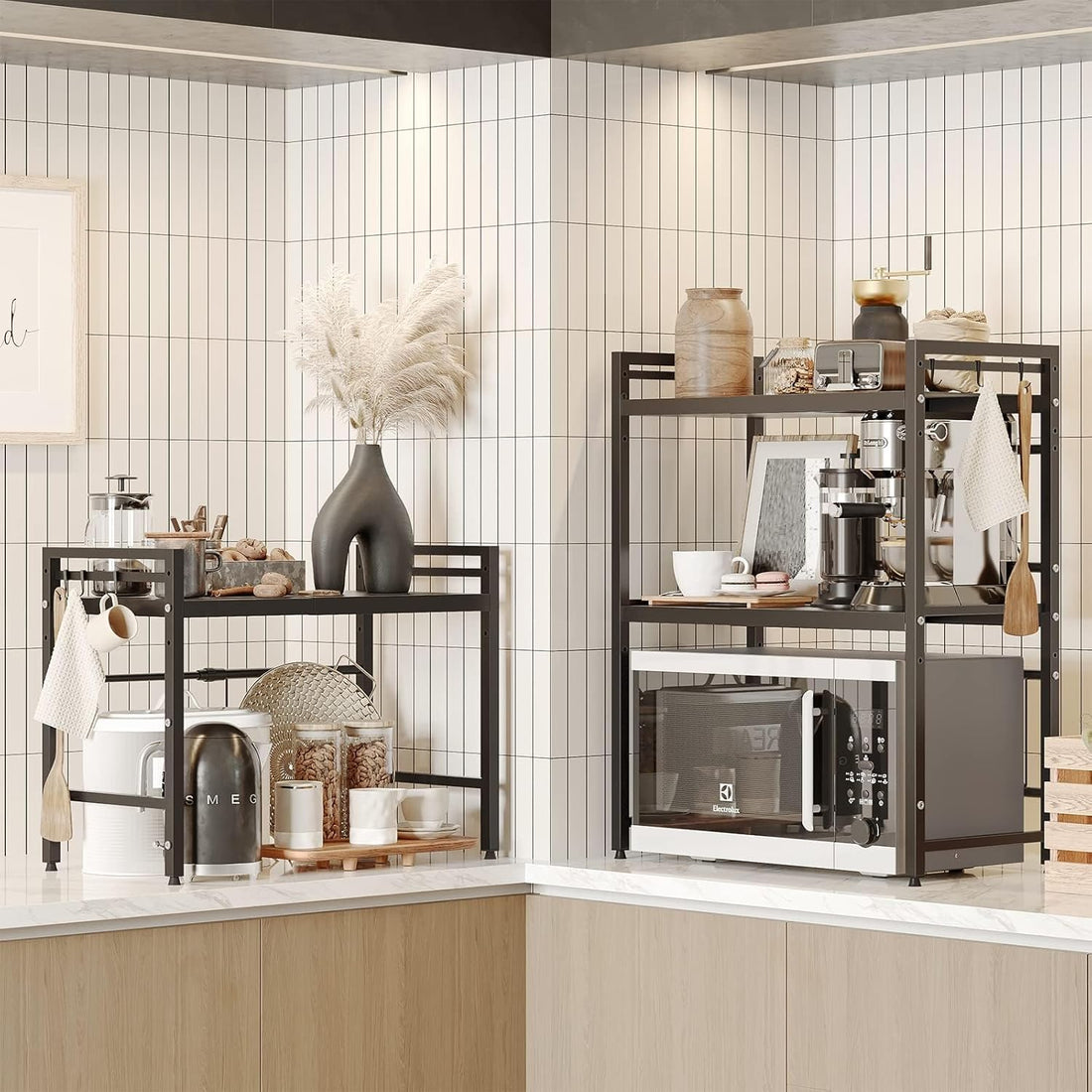 CARLA HOME 2-Tier Kitchen Shelf Rack Black Steel 25kg Tier Capacity