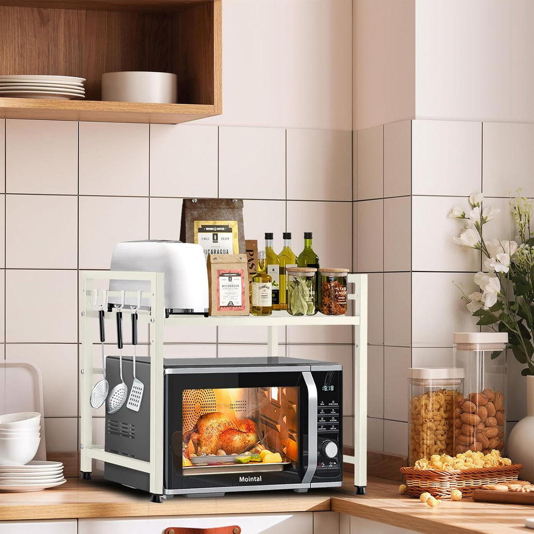 CARLA HOME 2-Tier Kitchen Shelf Rack White Steel 25kg Tier Capacity