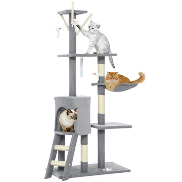 CARLA HOME Indoor Cat Tree with Hammock 134cm Light Grey