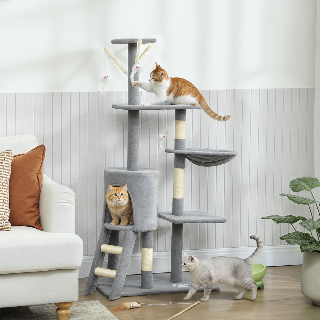 CARLA HOME Indoor Cat Tree with Hammock 134cm Light Grey