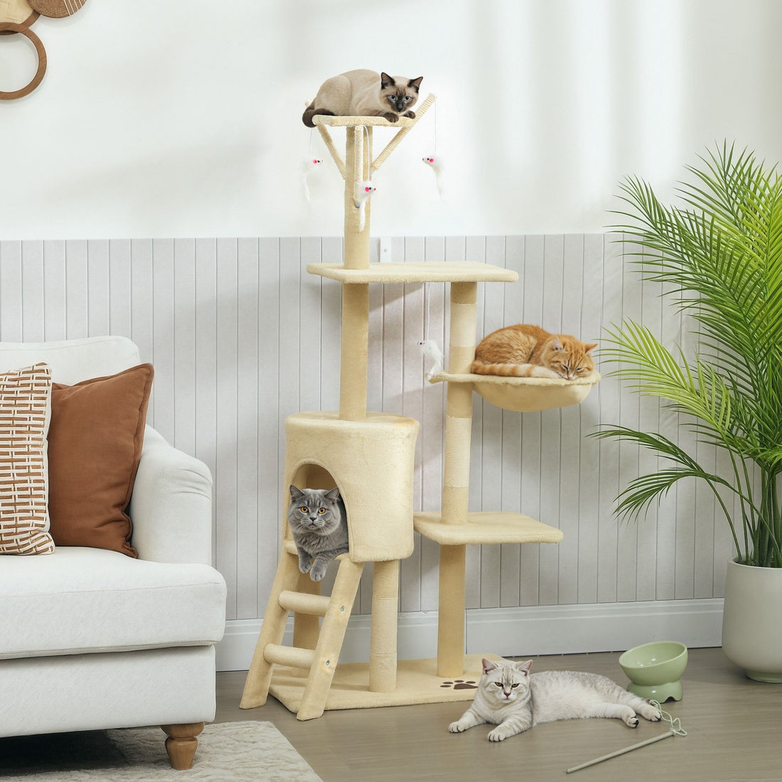 CARLA HOME Indoor Cat Tree with Hammock 134cm Beige