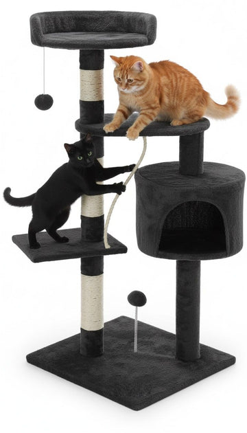 CARLA HOME Cat Tree with Plush Perch and Condo 140cm Dark Grey