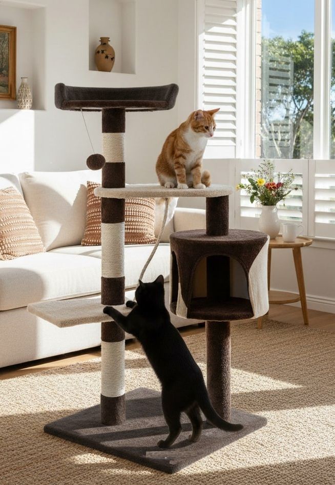 CARLA HOME Cat Tree with Plush Perch and Condo 140cm Dark Grey