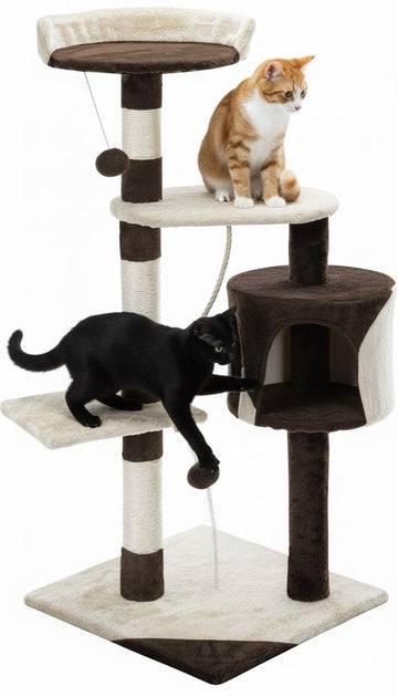 CARLA HOME Cat Tree with Plush Perch and Condo 140cm Beige