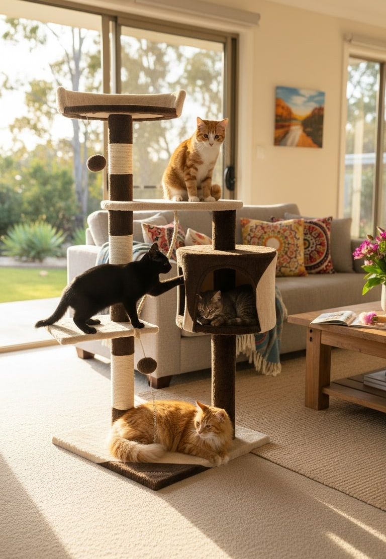CARLA HOME Cat Tree with Plush Perch and Condo 140cm Beige