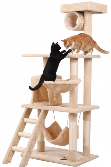 CARLA HOME Cat Tree Tower with Hammock and Condo 141cm Beige