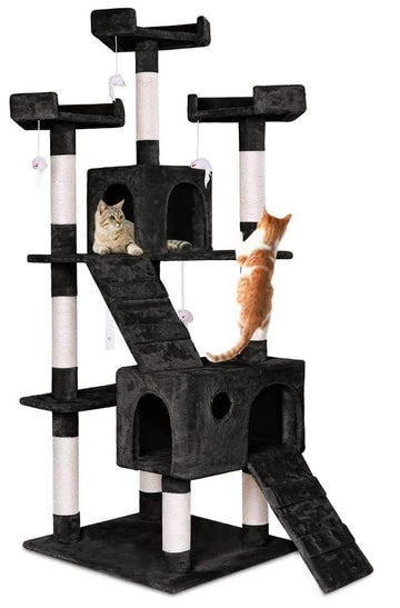 CARLA HOME Cat Tree Tower 180cm with Dual Condos and Sisal Posts Black