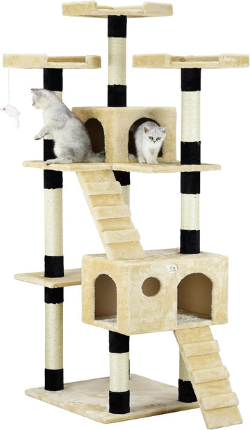 CARLA HOME Cat Tree Tower 180cm with Dual Condos and Sisal Posts Beige