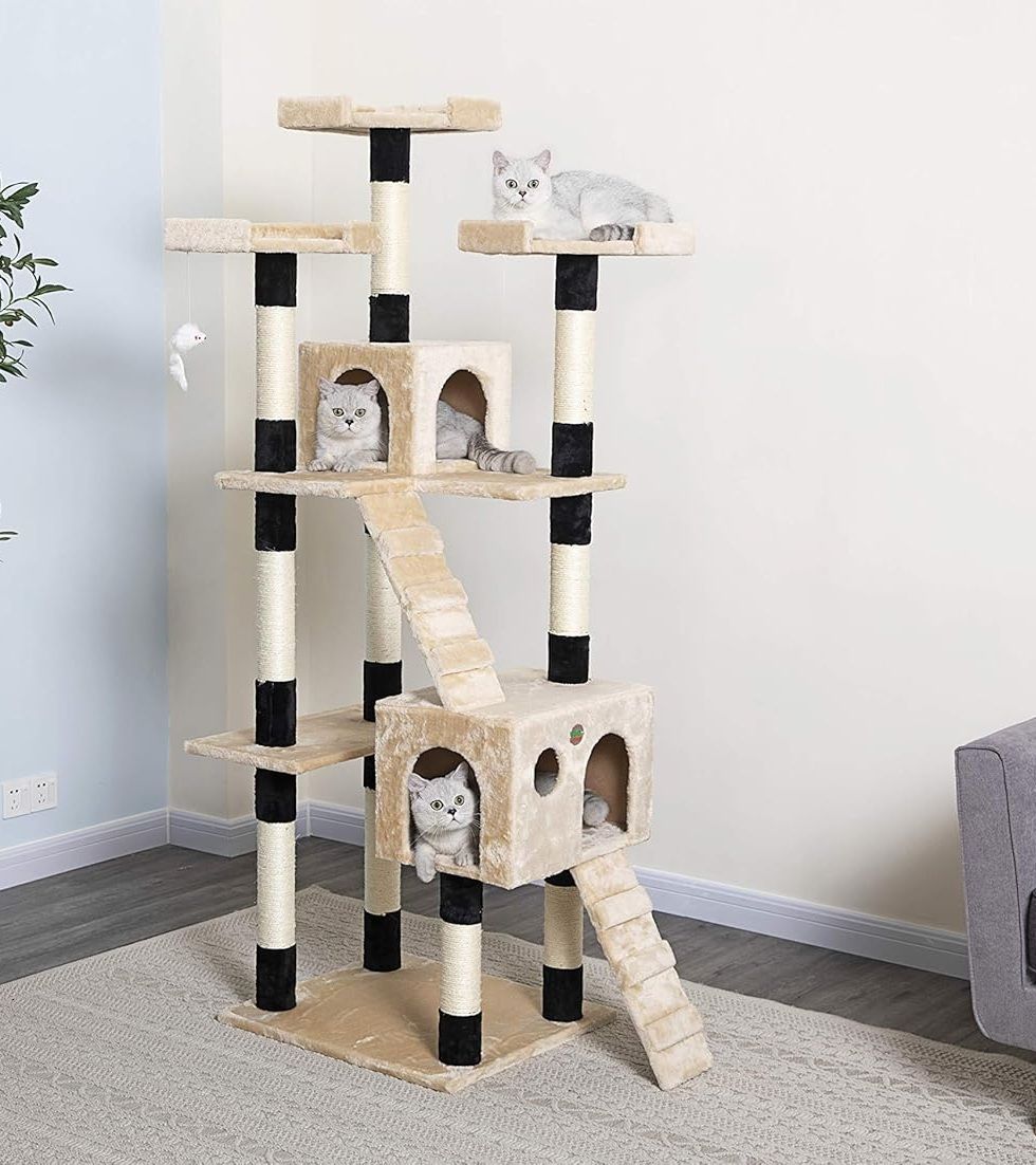 CARLA HOME Cat Tree Tower 180cm with Dual Condos and Sisal Posts Beige