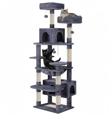 CARLA HOME Cat Tree Tower 180cm with Dual Condos and Sisal Posts Grey