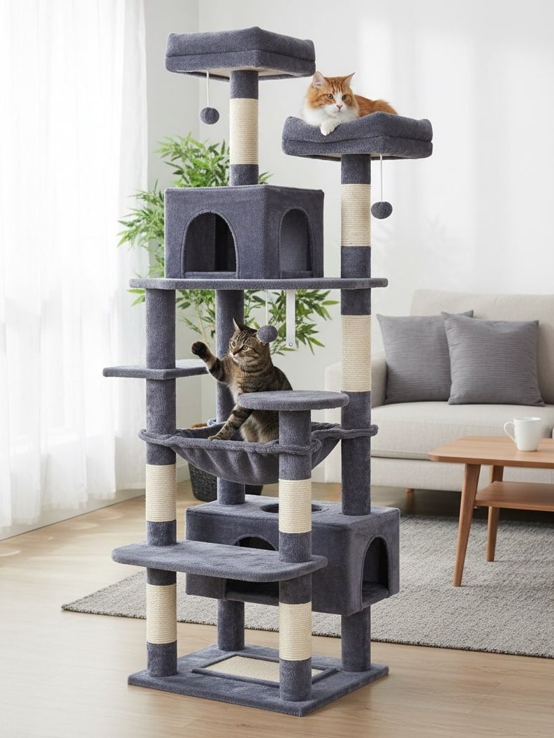 CARLA HOME Cat Tree Tower 180cm with Dual Condos and Sisal Posts Grey