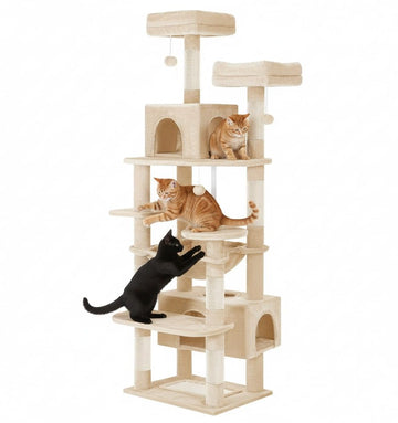 CARLA HOME Cat Tree Tower 180cm with Dual Condos and Sisal Posts Beige