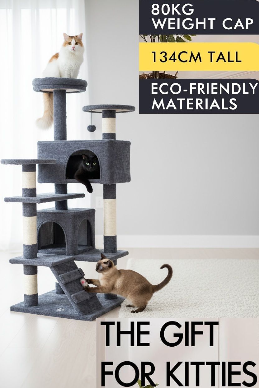 CARLA HOME Cat Tree Tower 134cm with Sisal Posts Dark Grey