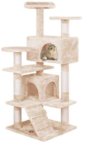 CARLA HOME Cat Tree Tower 134cm with Sisal Posts Beige