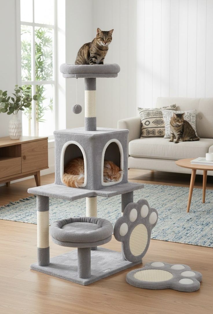 CARLA HOME Multi-Level Cat Tree Tower with Sisal Posts and Plush Perch