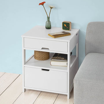 White 2 Drawer Bedside Table with Open Shelf