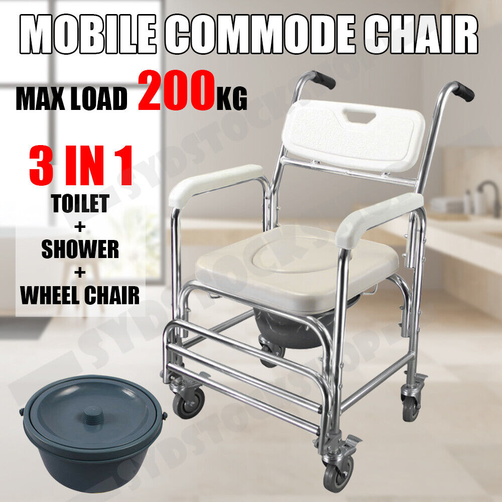 VEVOR Mobile Shower Commode Chair Aluminum 200kg Footrests