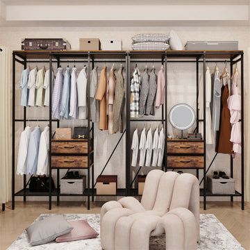 XXL Heavy Duty Wardrobe Cabinet with Curtain and Drawers Black