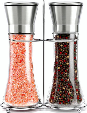 Stainless Steel Salt and Pepper Grinder Set Glass Ceramic