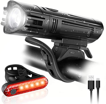 LED Bike Light Set Waterproof Rechargeable 2000mAh IPX4 5 Modes Black