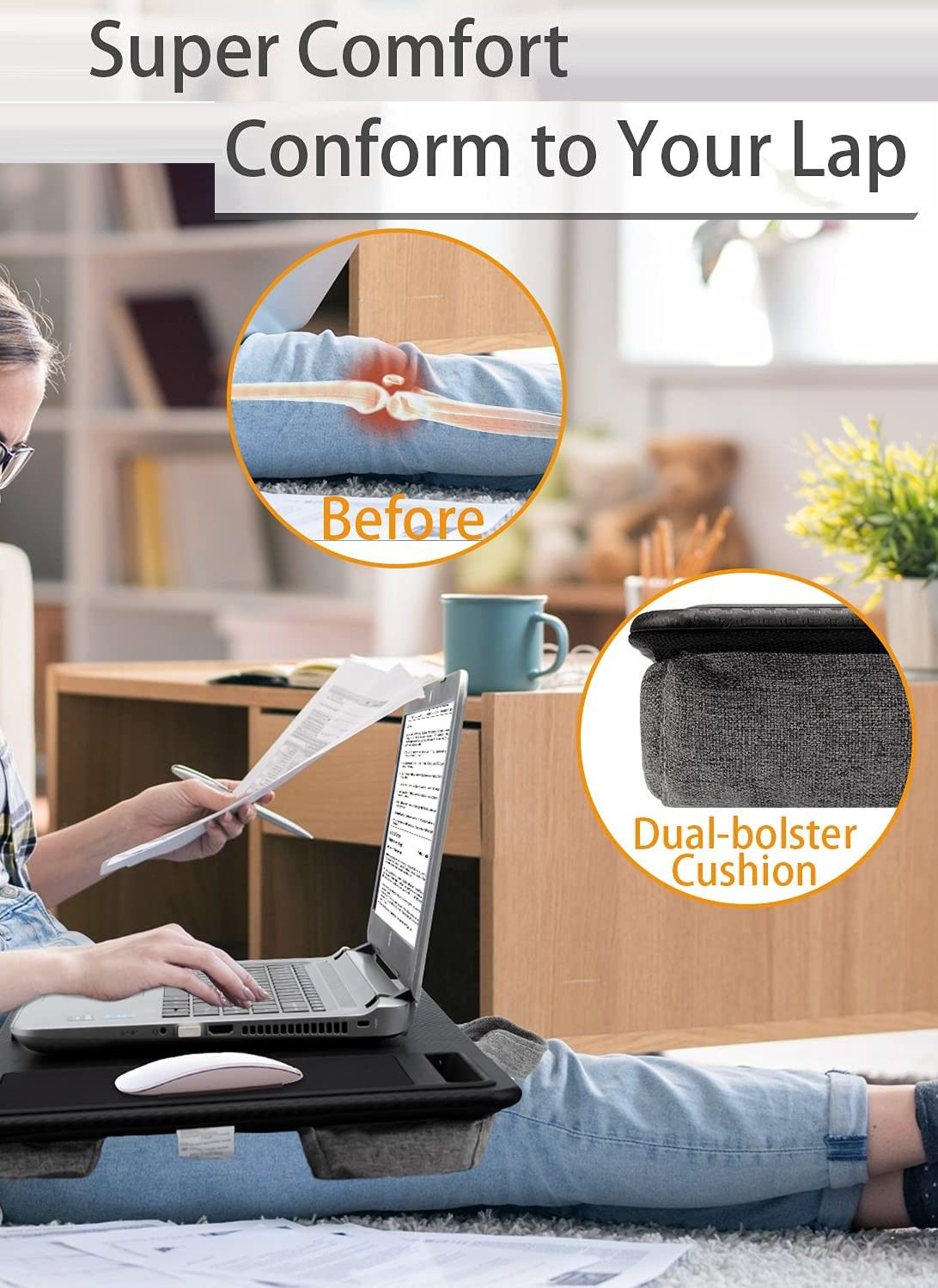 Portable Laptop Desk with Mouse Pad and Phone Holder Black