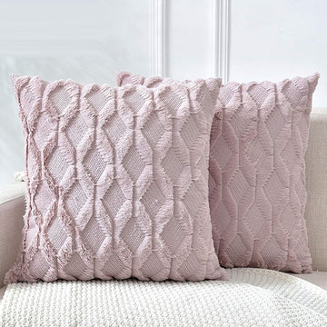 2 Pack Decorative Boho Throw Pillow Covers 45 x 45cm Pink