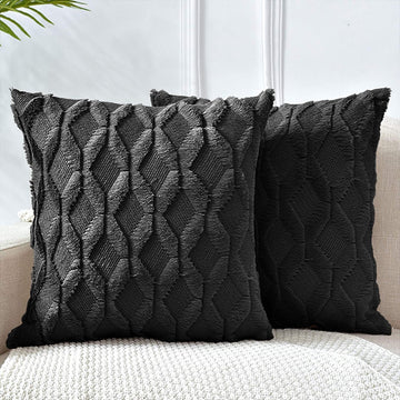 2 Pack Boho Faux Fur Throw Pillow Cover Set 45x45cm Black