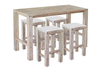 Vortaz Bar Table and Stool Set White Eucalyptus