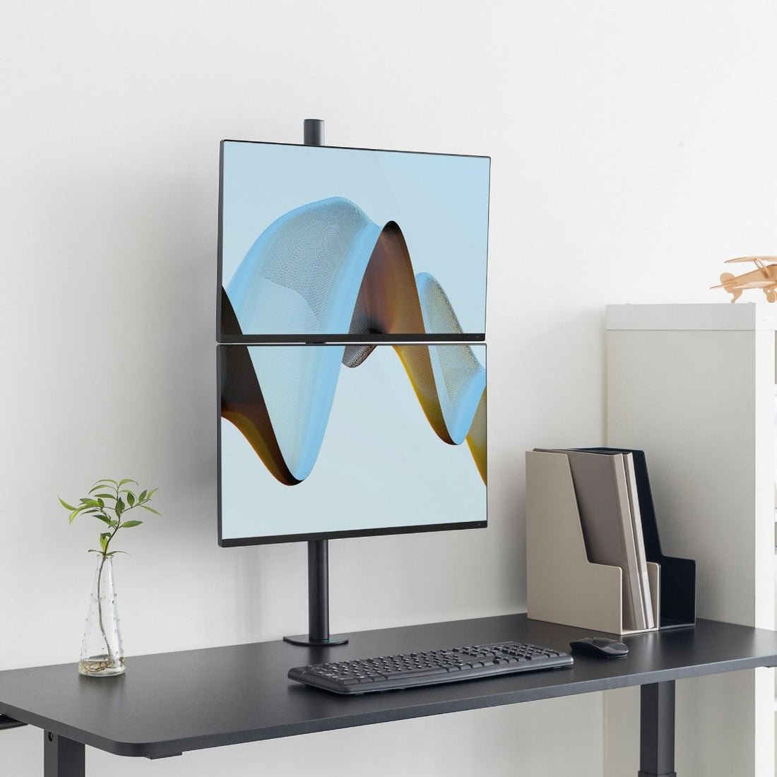 activiva Dual Monitor Arm Vertical Stacked Desk Mount Black
