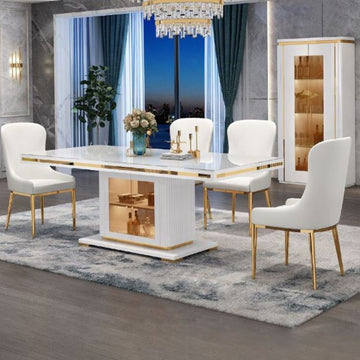 Asta High Gloss Dining Table with Storage Cabinet 200cm White Gold