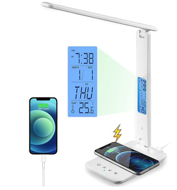 LED Desk Lamp with Wireless Charger Clock 10W